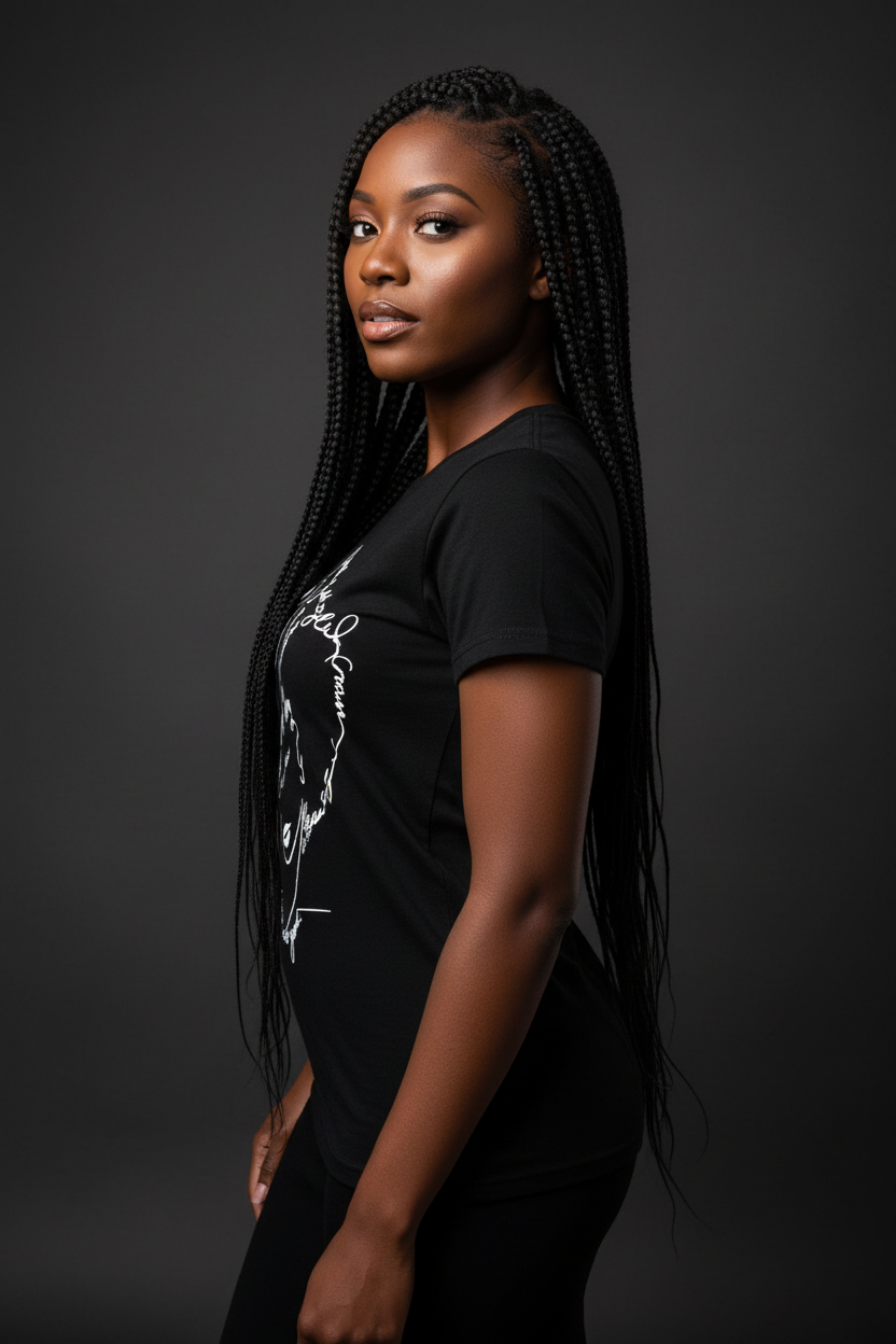 Box braids - Black tee