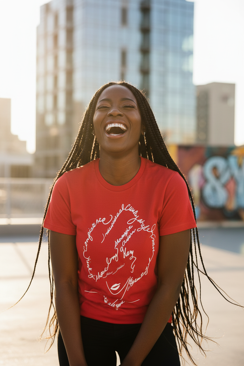 Box braids - Red tee