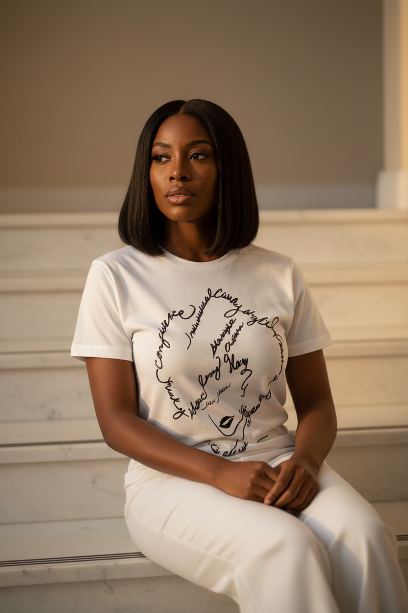Straight hair - White & Pink tee